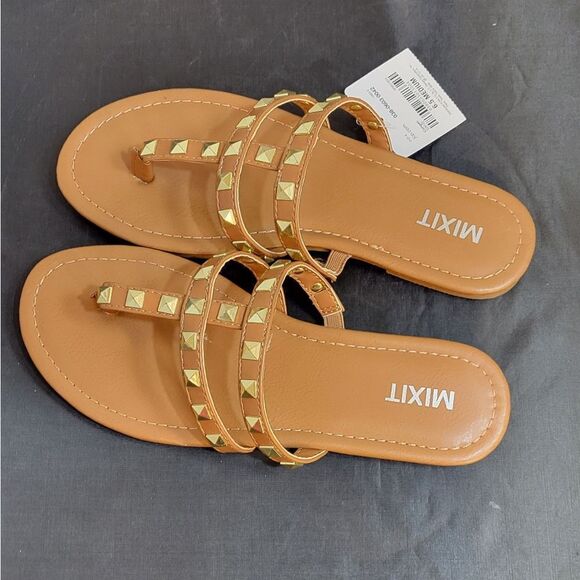 BRAND NEW MIXIT 3-STRAPS THONG WOMEN"S STUDDED DETAILING ROUND TOE  SAND… - Picture 13 of 16
